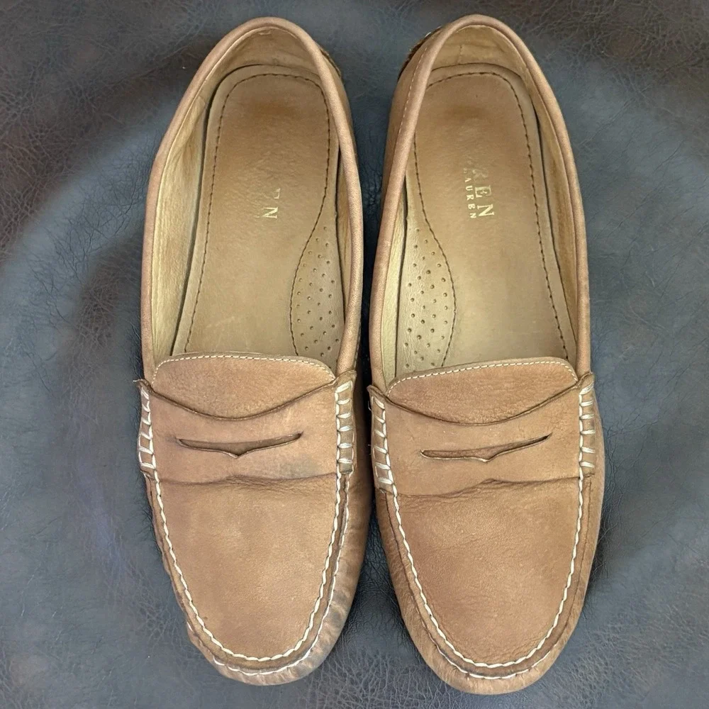 Ralph Lauren Camila Penny Leather Slip On Driving Loafers Men's US 9.5 B